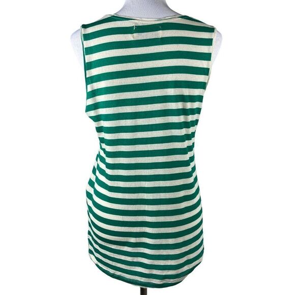 Zara Basic T-Shirt Striped Muscle Lightweight Tank Top Size Large Green Cream - Picture 2 of 10